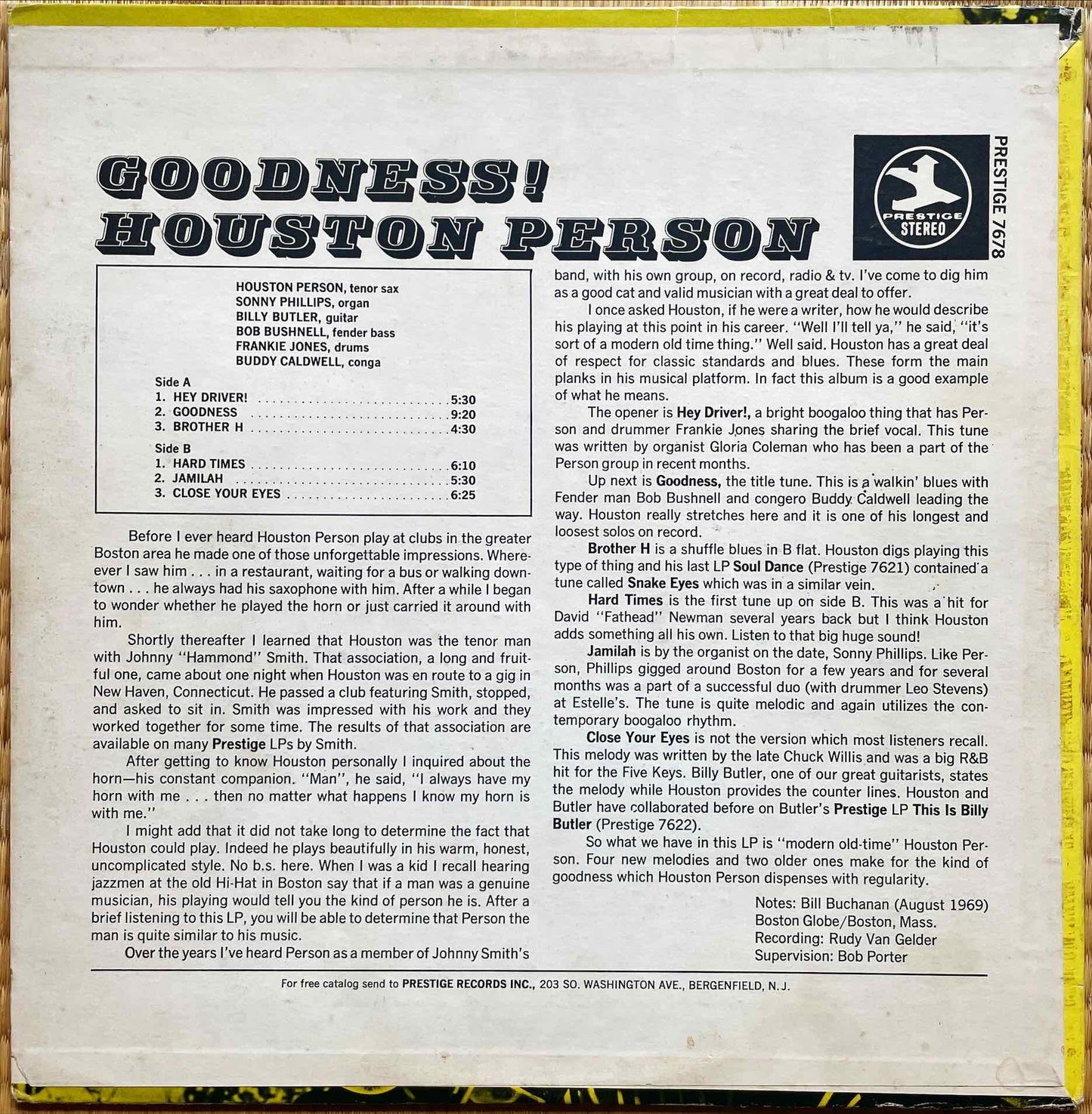 Houston Person – Goodness! LP Sleeve image back