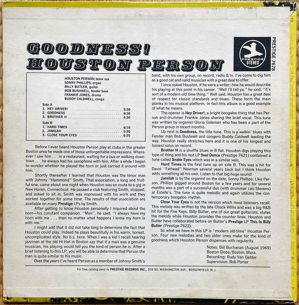 Houston Person – Goodness! LP Sleeve image back