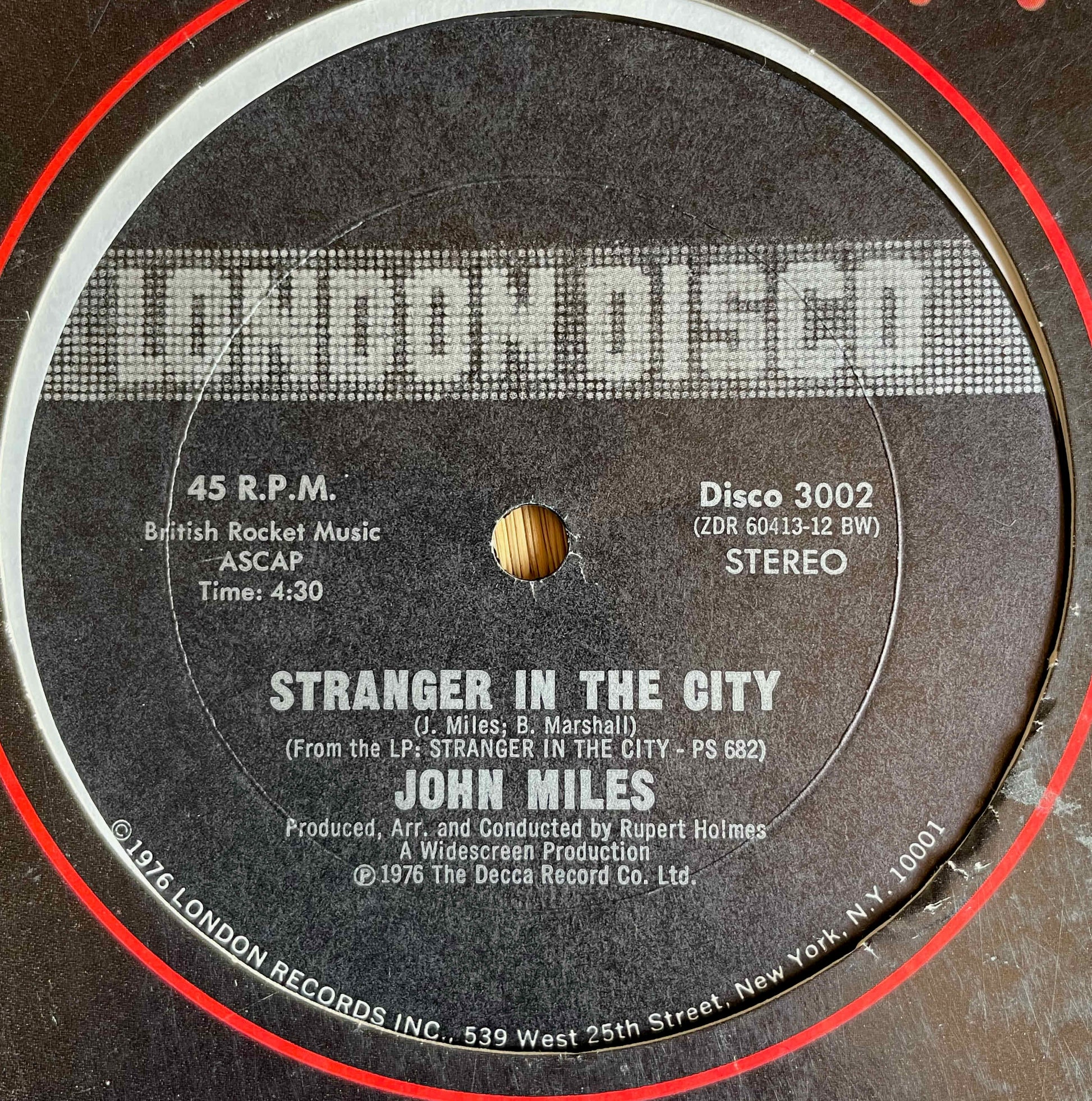 John Miles ‎– Stranger In The City  label image 