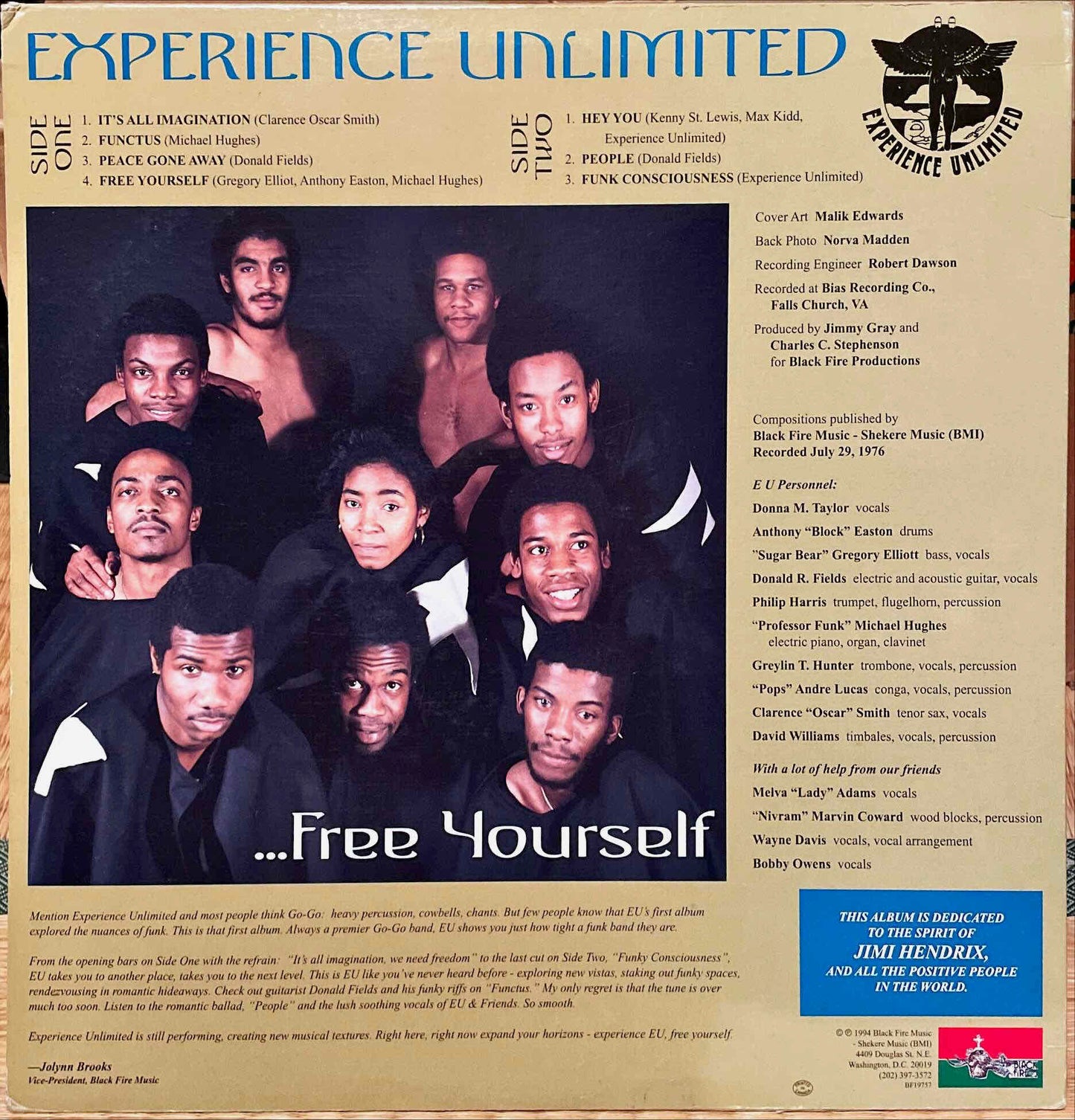 Experience Unlimited ‎– ...Free Yourself LP sleeve image back